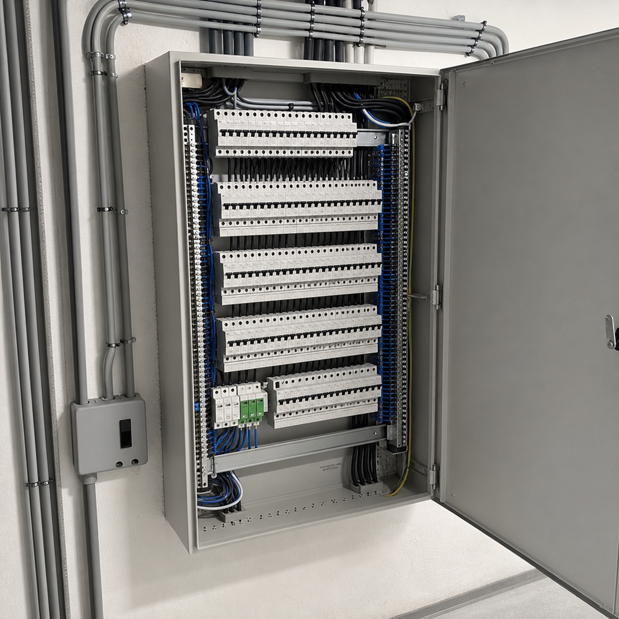 Sauber aufgebauter elektrischer Verteilerschrank