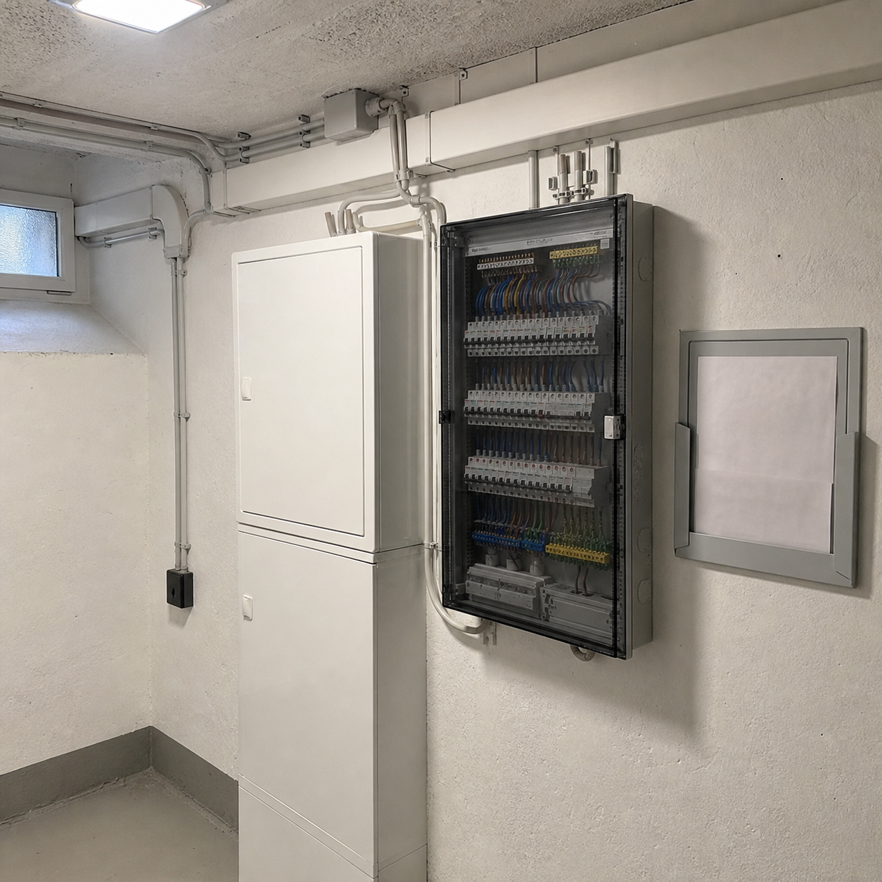 Sauber aufgebauter elektrischer Verteilerschrank