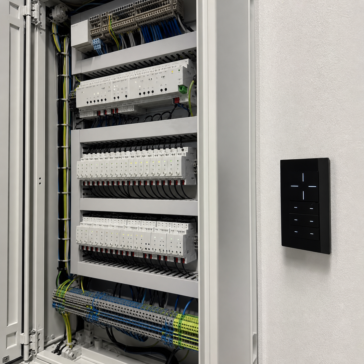 KNX-Verteilung und Bedienelement einer Gebäudeautomation